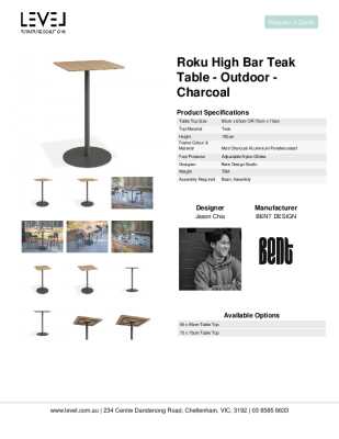 Tear Sheet: Roku High Bar Teak Table - Outdoor - Charcoal