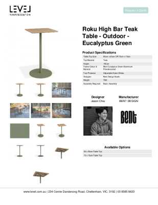 Tear Sheet: Roku High Bar Teak Table - Outdoor - Eucalyptus Green