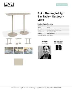 Tear Sheet: Roku Rectangle High Bar Table - Outdoor - Latte