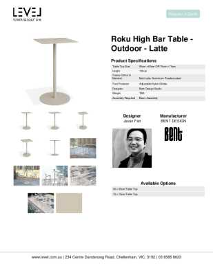 Tear Sheet: Roku High Bar Table - Outdoor - Latte