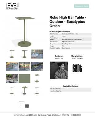 Tear Sheet: Roku High Bar Table - Outdoor - Eucalyptus Green