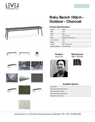 Tear Sheet: Roku Bench 190cm - Outdoor - Charcoal