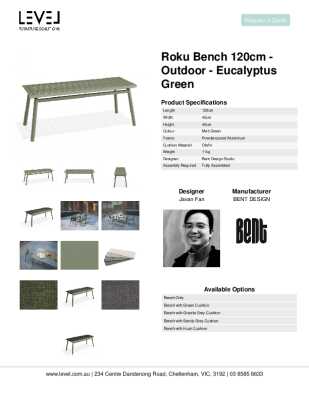 Tear Sheet: Roku Bench 120cm - Outdoor - Eucalyptus Green