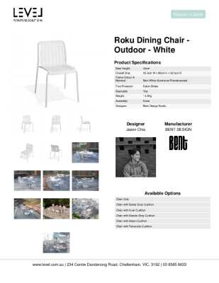 Tear Sheet: Roku Dining Chair - Outdoor - White