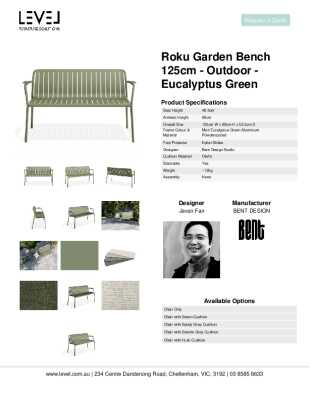 Tear Sheet: Roku Garden Bench 125cm - Outdoor - Eucalyptus Green