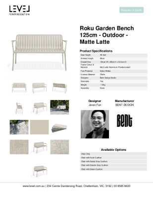Tear Sheet: Roku Garden Bench 125cm - Outdoor - Matte Latte