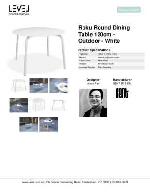 Tear Sheet: Roku Round Dining Table 120cm - Outdoor - White