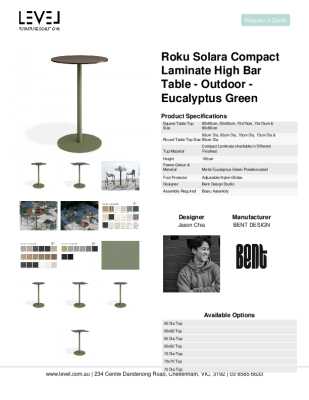 Tear Sheet: Roku Solara Compact Laminate High Bar Table - Outdoor - Eucalyptus Green