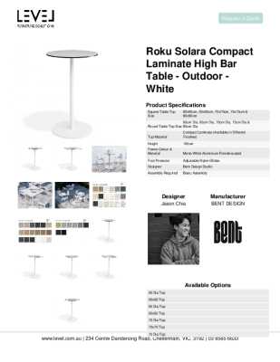 Tear Sheet: Roku Solara Compact Laminate High Bar Table - Outdoor - White