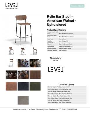 Tear Sheet: Rylie Bar Stool - American Walnut - Upholstered