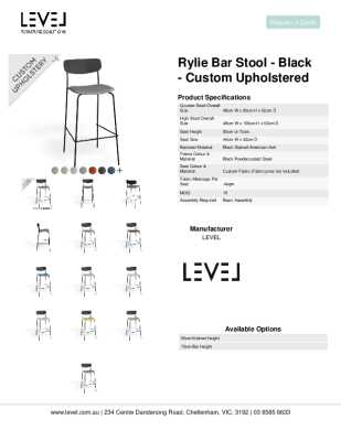 Tear Sheet: Rylie Bar Stool - Black - Custom Upholstered