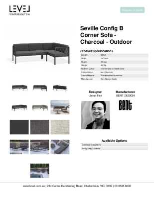 Tear Sheet: Seville Config B Corner Sofa - Charcoal - Outdoor