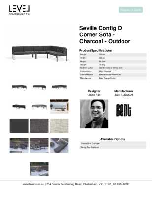 Tear Sheet: Seville Config D Corner Sofa - Charcoal - Outdoor
