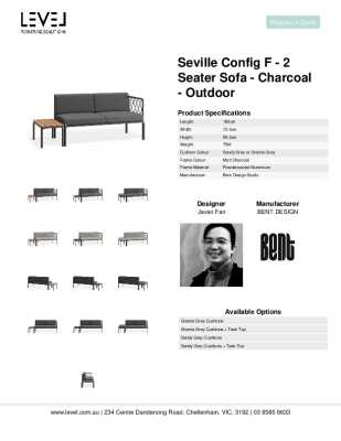 Tear Sheet: Seville Config F - 2 Seater Sofa - Charcoal - Outdoor