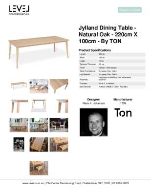 Tear Sheet: Jylland Dining Table - Natural Oak - 220cm x 100cm - by TON