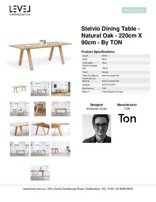 Tear Sheet: Stelvio Dining Table - Natural Oak - 220cm x 90cm - by TON
