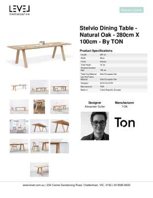 Tear Sheet: Stelvio Dining Table - Natural Oak - 280cm x 100cm - by TON
