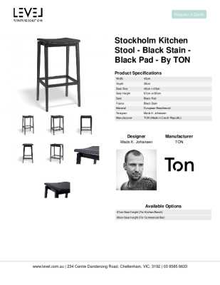 Tear Sheet: Stockholm Kitchen Stool - Black Stain - Black Pad - by TON