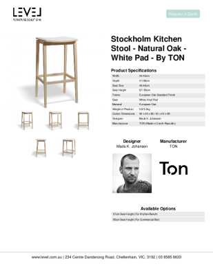 Tear Sheet: Stockholm Kitchen Stool - Natural Oak - White Pad - by TON