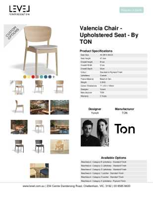 Tear Sheet: Valencia Chair - Upholstered Seat - by TON
