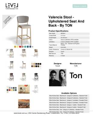Tear Sheet: Valencia Stool - Upholstered Seat and Back - by TON