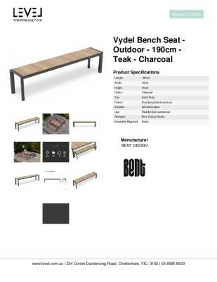 Tear Sheet: Vydel Bench Seat - Outdoor - 190cm - Teak - Charcoal