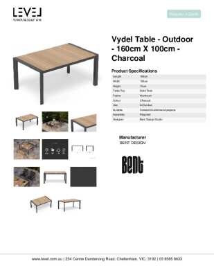 Tear Sheet: Vydel Table - Outdoor - 160cm x 100cm - Charcoal 