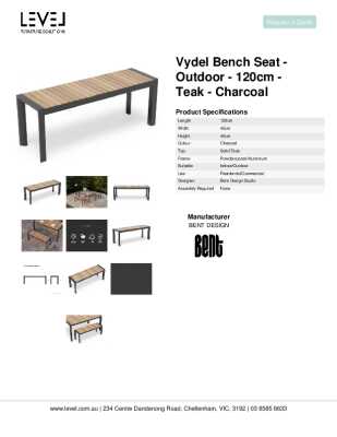 Tear Sheet: Vydel Bench Seat - Outdoor - 120cm - Teak - Charcoal