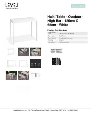 Tear Sheet: Halki Table - Outdoor - High Bar - 125cm x 65cm - White