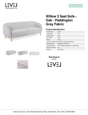 Tear Sheet: Willow 3 Seat Sofa - Oak Legs - Oyster Grey Fabric