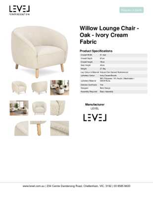 Tear Sheet: Willow Lounge Chair - Oak - Ivory Cream Fabric