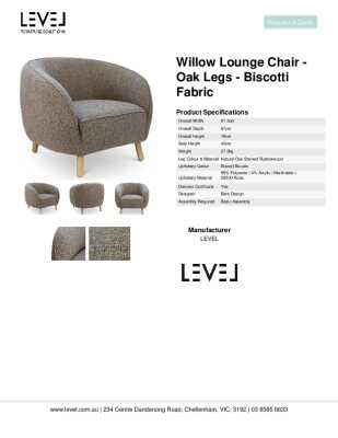 Tear Sheet: Willow Lounge Chair - Oak Legs - Biscotti Fabric