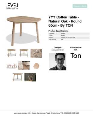 Tear Sheet: YYY Coffee Table - Natural Oak - Round 60cm - by TON