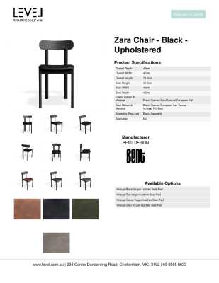 Tear Sheet: Zara Chair - Black - Upholstered