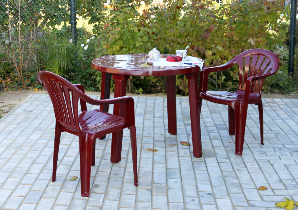 Red pastic outdoor furniture
